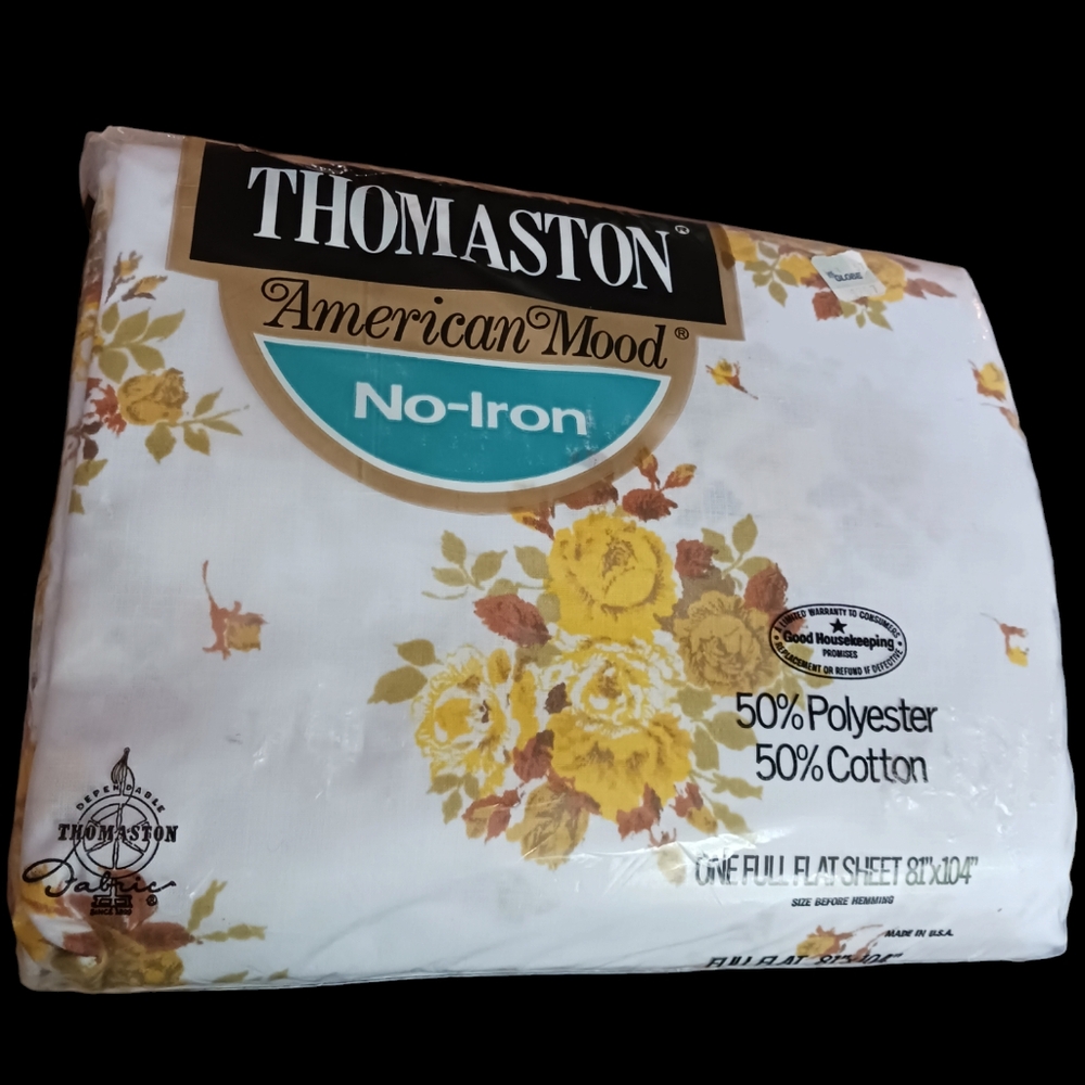 Vtg Thomaston American Mood Yellow Rose Floral Full Flat sheet